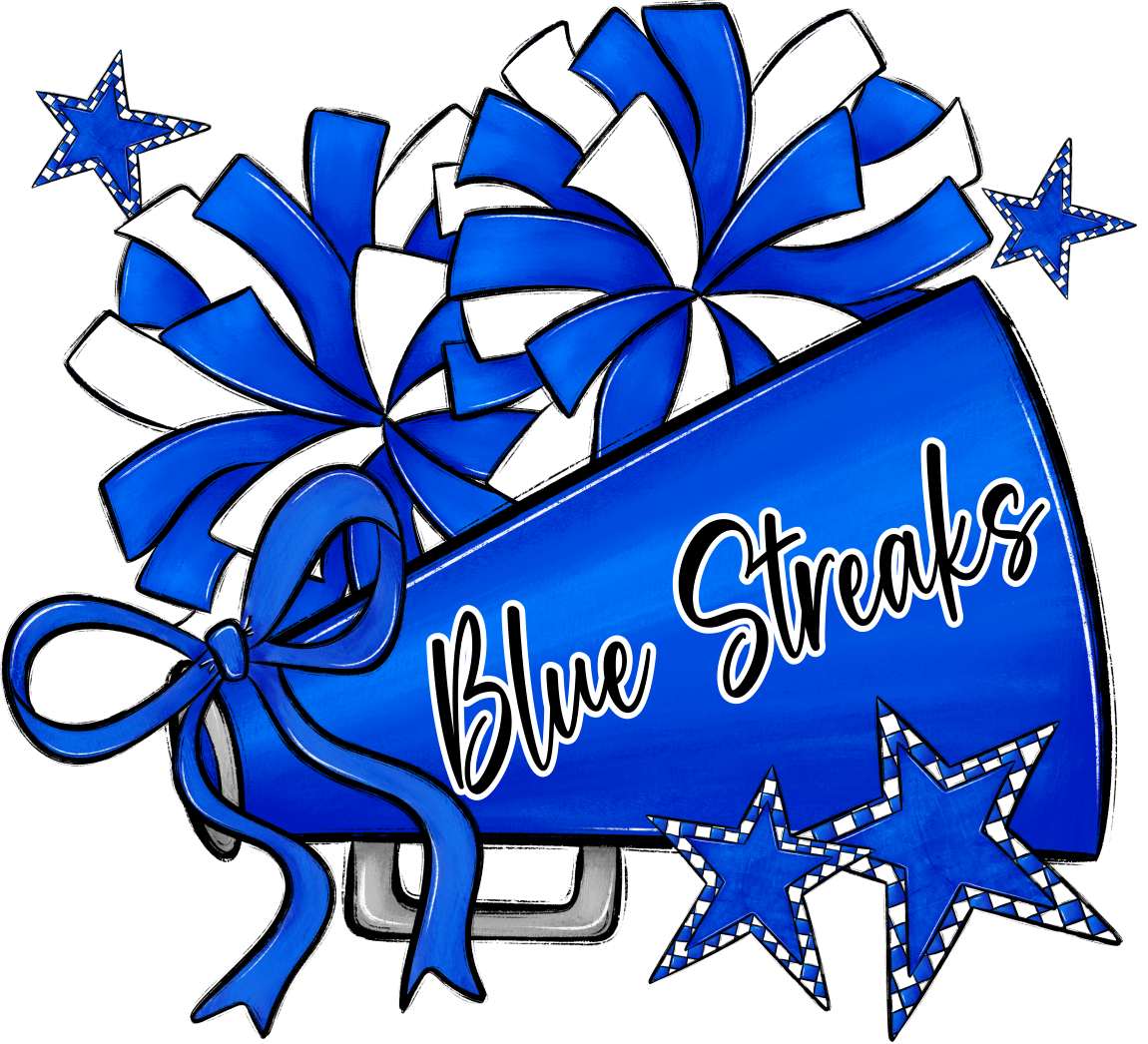 Blue Streaks Megaphone w/ Poms Car Window Decal