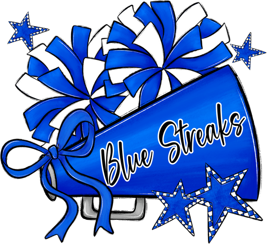 Blue Streaks Megaphone w/ Poms Car Window Decal